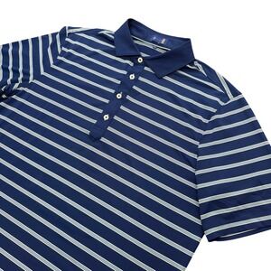 Stitch Golf Polo Shirt Mens M/L Navy Blue Striped Performance Short Sleeve Top